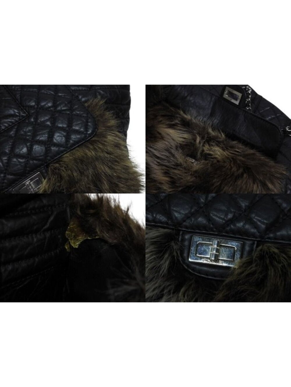 Chanel 2-Way Bag 2.55 CC Logo Calfskin Faux Fur Black Silver - Picture 6 of 9
